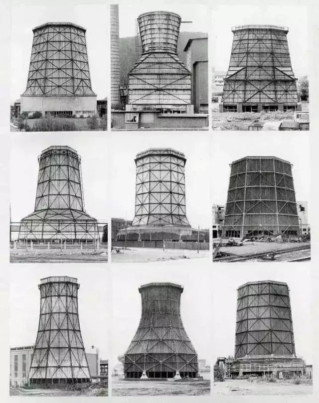 早期各种形状的冷却塔